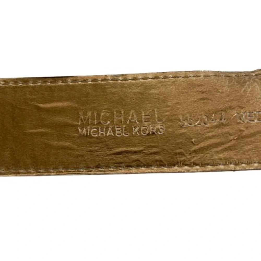Michael Kors Belt Womens Sz M Beige Leather Gold Grommet Square Buckle